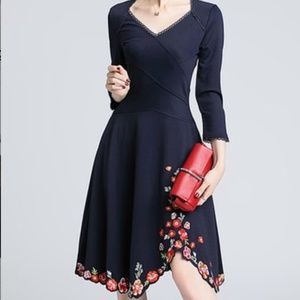 Navy Dress with Embroidery Detail